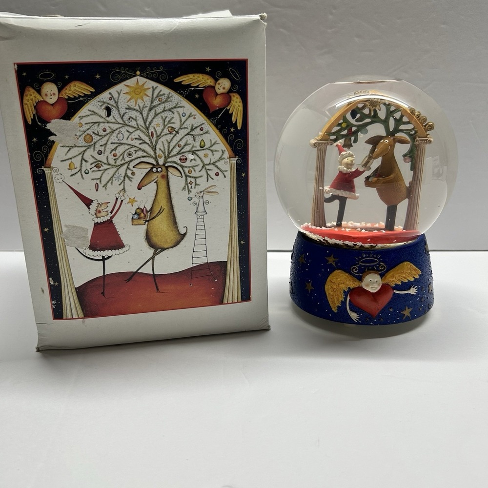 Neiman Marcus Dept 56 1996 Musical Snow Globe Santa & Reindeer EJ83 Boxed